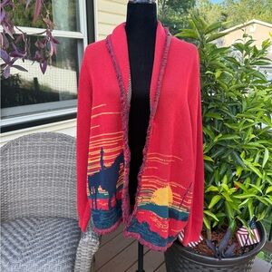 Sun + Stone Red and Yellow Cardigan Sweater
